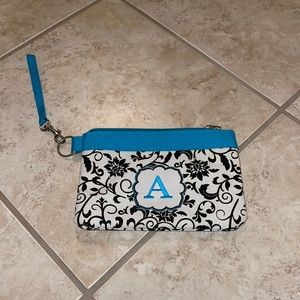 Embroidered “A” wristlet